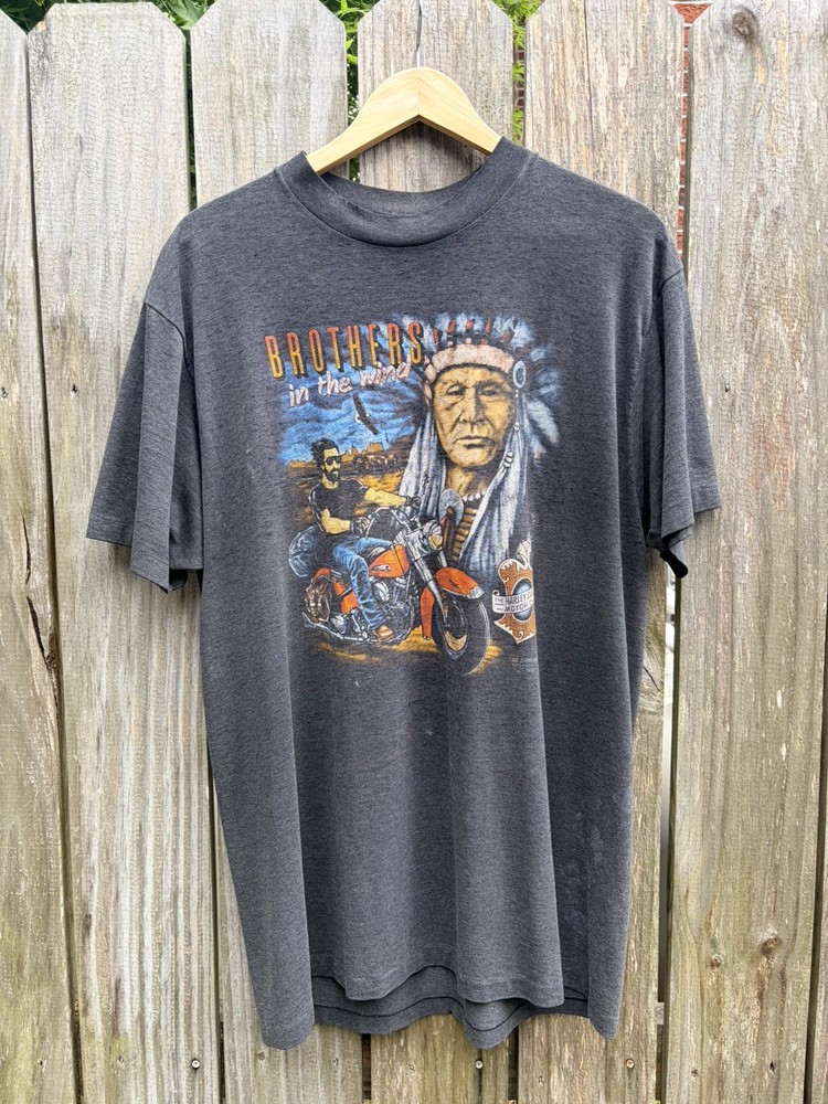 Vintage 1990 Harley-Davidson 3D Emblem “Brothers In The Wind” T-Shirt – Size L