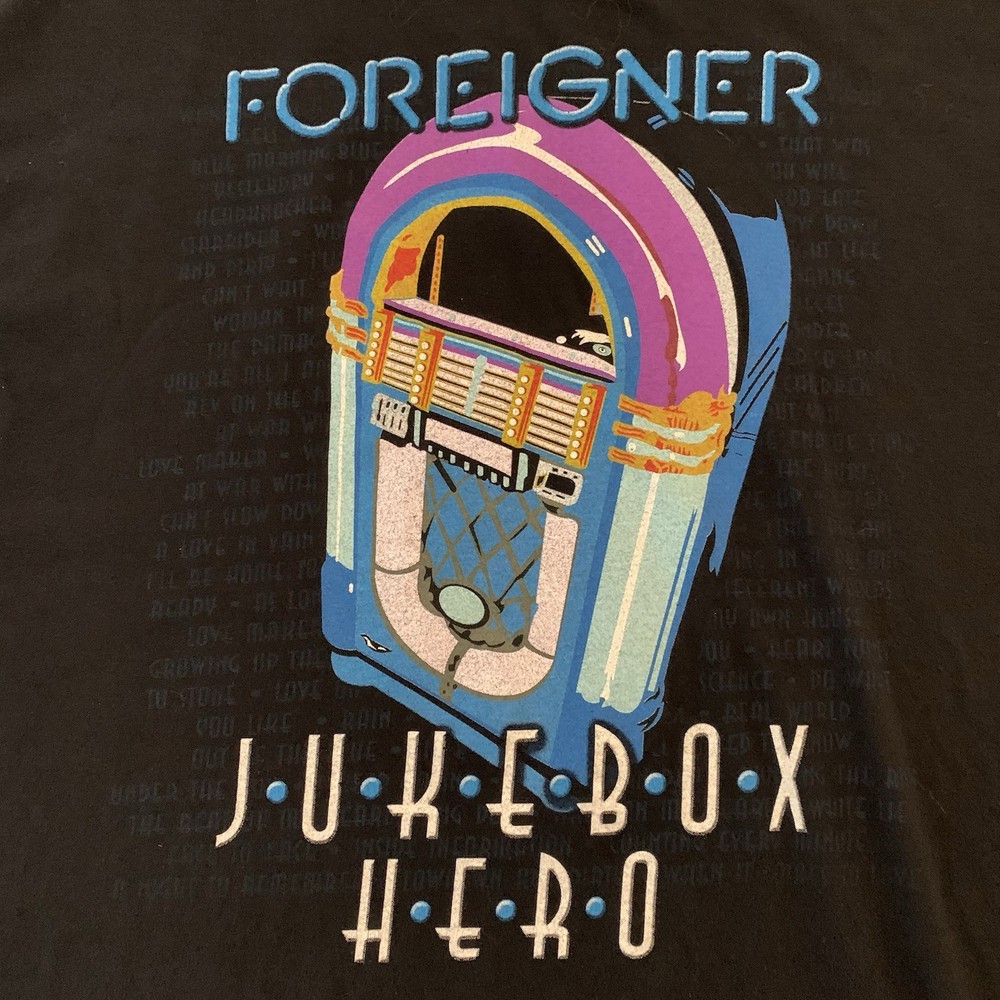 Foreigner Juke Box Hero Black Tee Shirt Men’s 2X Classic Rock n Roll Music!
