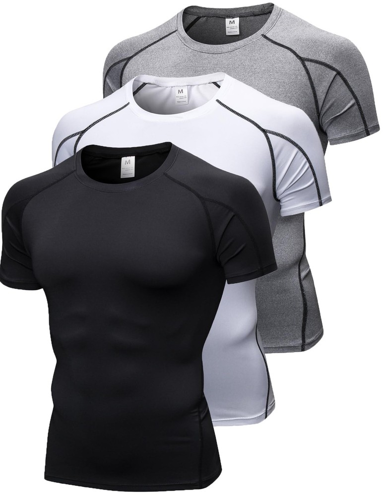 Men’s Compression Shirts Short Sleeve Workout T Shirt Cool Dry Athletic Under…