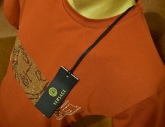 Men’s Versace Medusa Style Rhinestone T-Shirt Rust Luxury Designer US Size XL