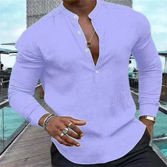 2026 Men’s Shirt Casual Shirt Long Sleeve Solid Color Half Cardigan Loose Fit.