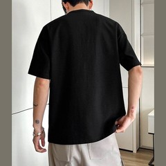 Men’s Casual Lightweight T Shirt Imitation Linen Texture Collar Design