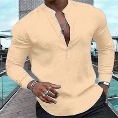 2026 Men’s Shirt Casual Shirt Long Sleeve Solid Color Half Cardigan Loose Fit.