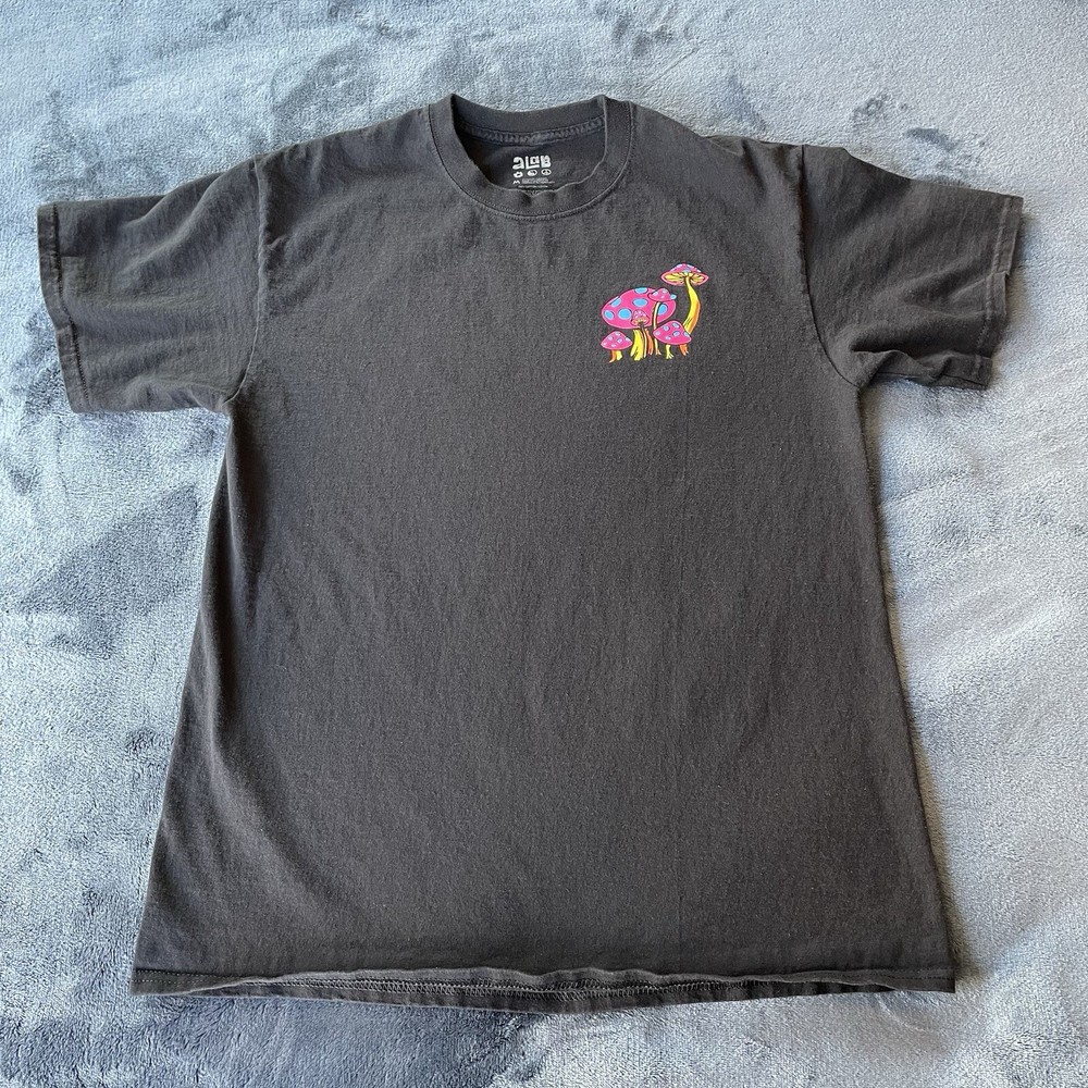 ALAB Psychedelic Neon Mushroom Black Short Sleeve T-Shirt Medium