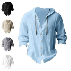 Men Hooded Top Weekend T-shirt Comfortable Shirts Office Lace Up Beach V Neck