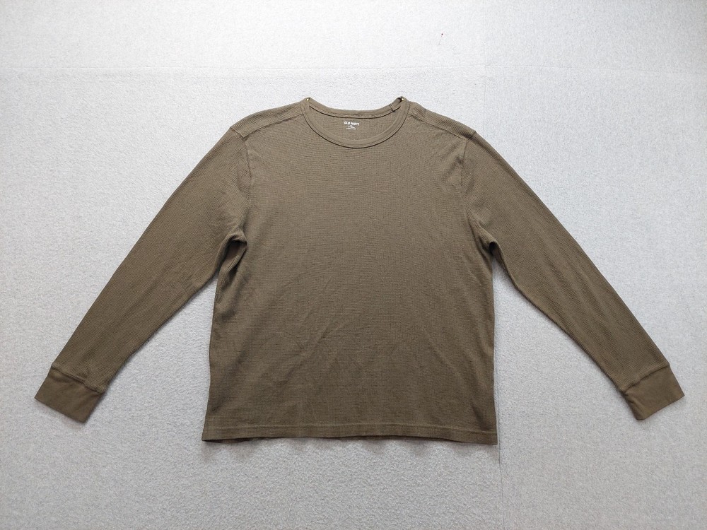Old Navy Men Shirt XXL Khaki Crew Neck Long Sleeve Pullover Casual Thermal Tee