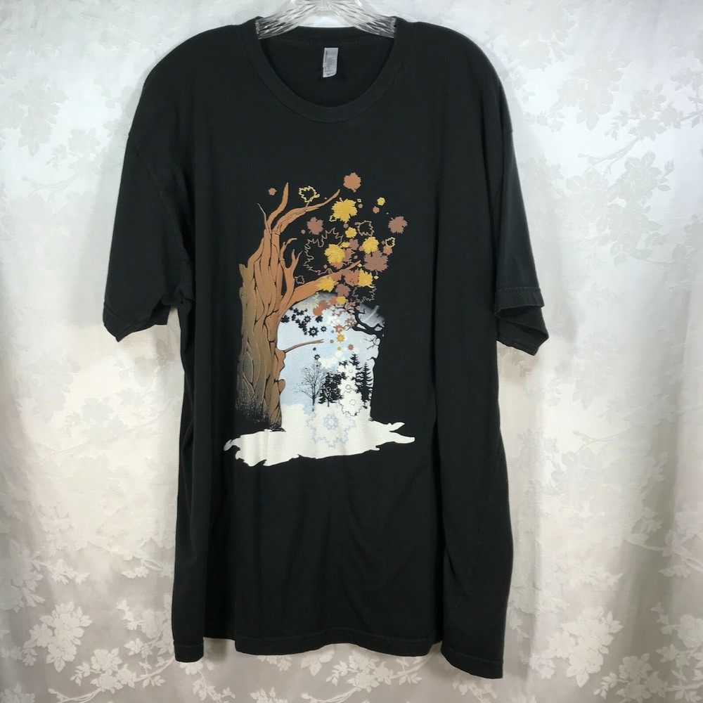 Mens 3X Black T-Shirt American Apparel Fall /Winter Scene Made in USA! Good Cond