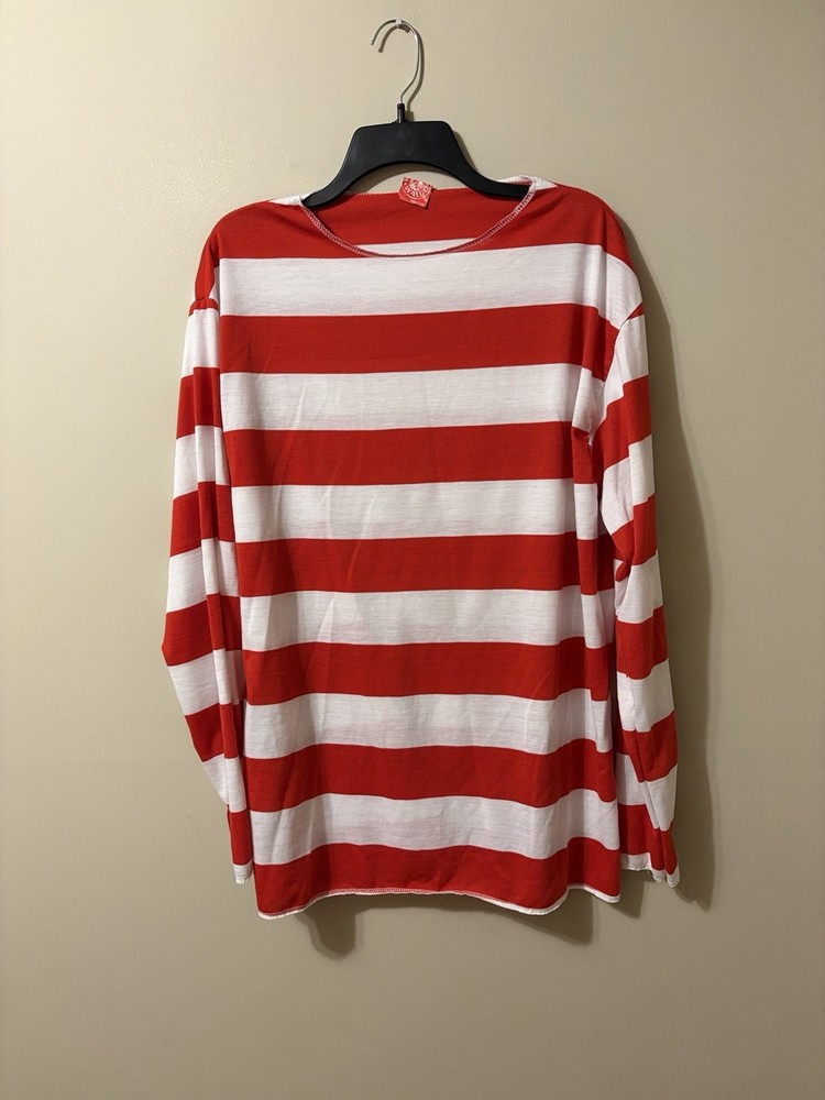 Where’s Waldo Men’s Red And White Striped Long Sleeve T Shirt Size L/XL