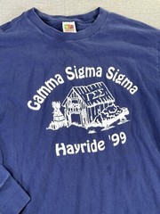 Vintage 90s Fraternity Hay Ride Shirt Men’s Large Blue Gamma Sigma Sigma 1999