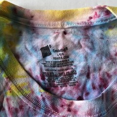 Hanes Red Yellow Blue Tie Dye Hippie T-Shirt Hand Dyed Sz L A3531