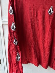 Volcom Men’s Long Sleeve Crew Neck T-Shirt Red Logo Knit Cotton Blend Size M