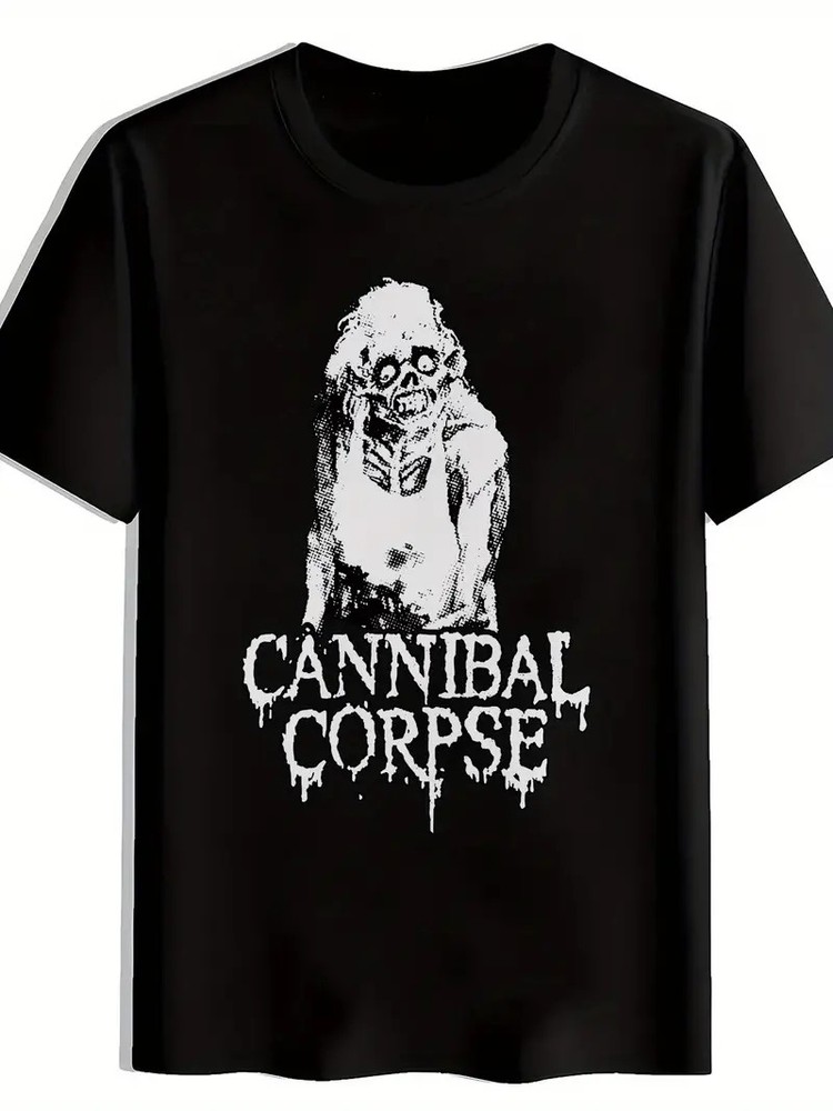 Men’S “Cannibal Corpse” Skull Graphic T-Shirt – Black Casual Summer Tee with Dis