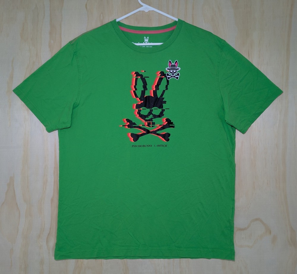 Psycho Bunny Men’s 7 XL Twitch Green Short Sleeve Shirt Graphic Print