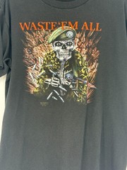 Vintage 3D Emblem Shirt Waste Em All Just Brass Inc Freeport New York 1987 Large
