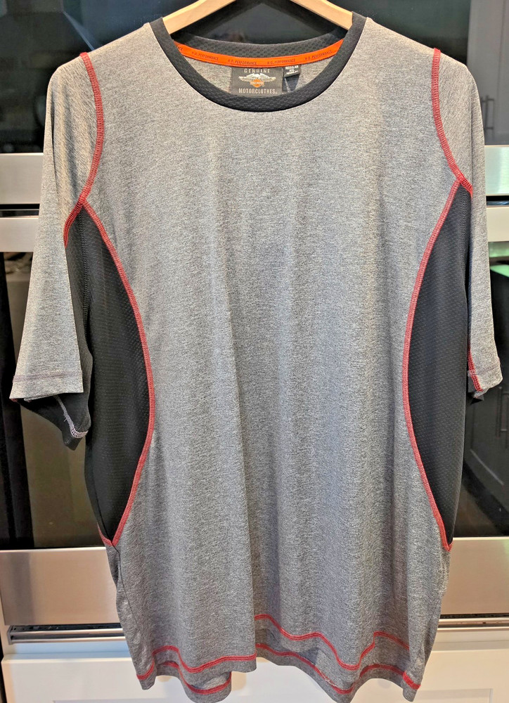 NEW – Harley Davidson -gray & blk short sleeve stretch pullover shirt – size 2XL