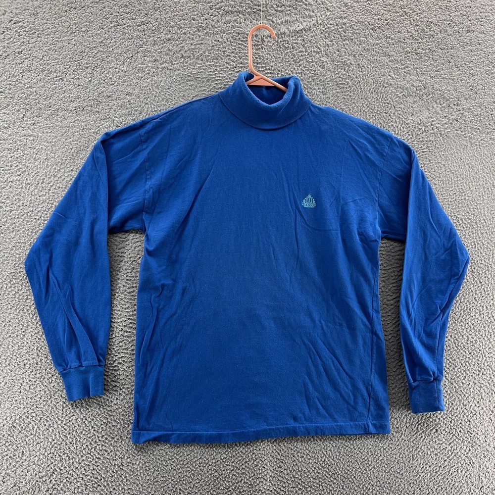 VINTAGE Izod T Shirt Men Medium Blue Turtle Neck Base Layer Casual Fleece 90s