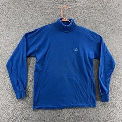 VINTAGE Izod T Shirt Men Medium Blue Turtle Neck Base Layer Casual Fleece 90s