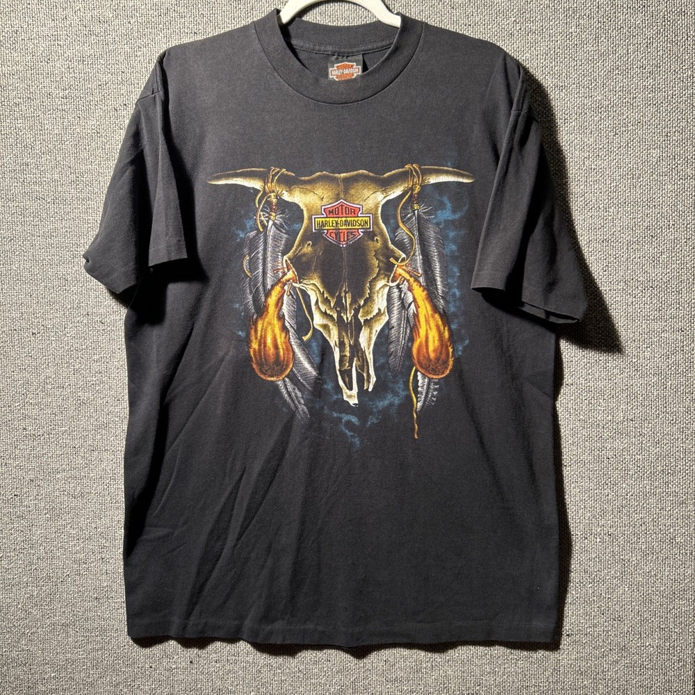 Vtg Harley Davidson Native Dreamcatcher Skull Shirt 90s Sz XL Single Stitch LOOK