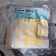 Gildan Tie Dye T-Shirt Mens XL Blue Yellow Striped Short Sleeve Cotton Tee
