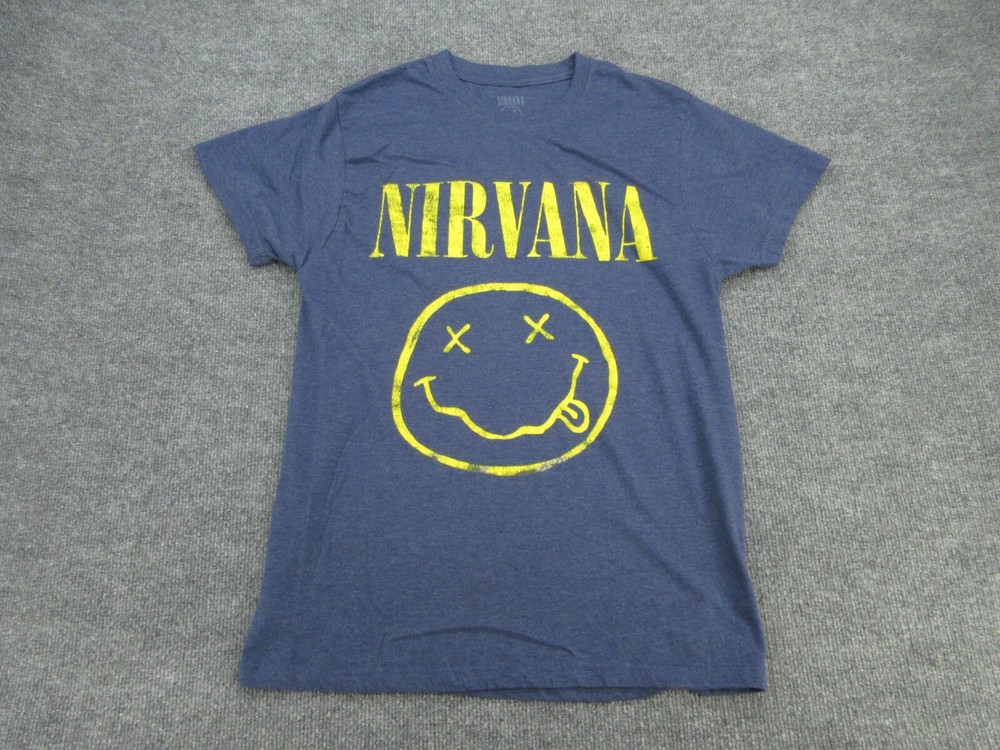 Nirvana Shirt Mens Medium Blue Crew Neck Logo Short Sleeve Logo Tee Adult M