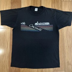 Vintage Cincinnati Riverfront Stadium Black Velva Sheen T-Shirt Size XL 80s 90s