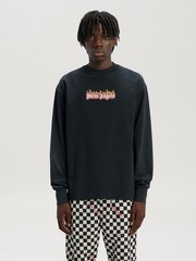 Palm Angels Burning Logo Classic Tee Long Sleeve Black Designer Shirt