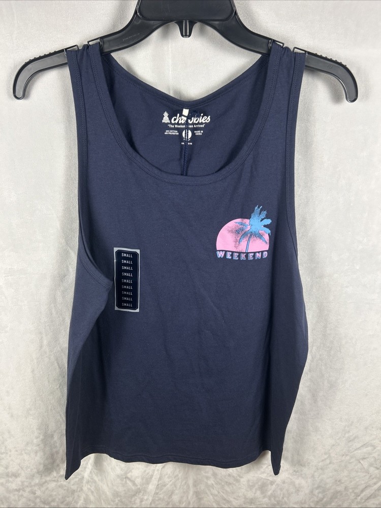 Chubbies Palm Wave Sunset Tank Top Navy Size Small S Graphic Summer Shirt NWT