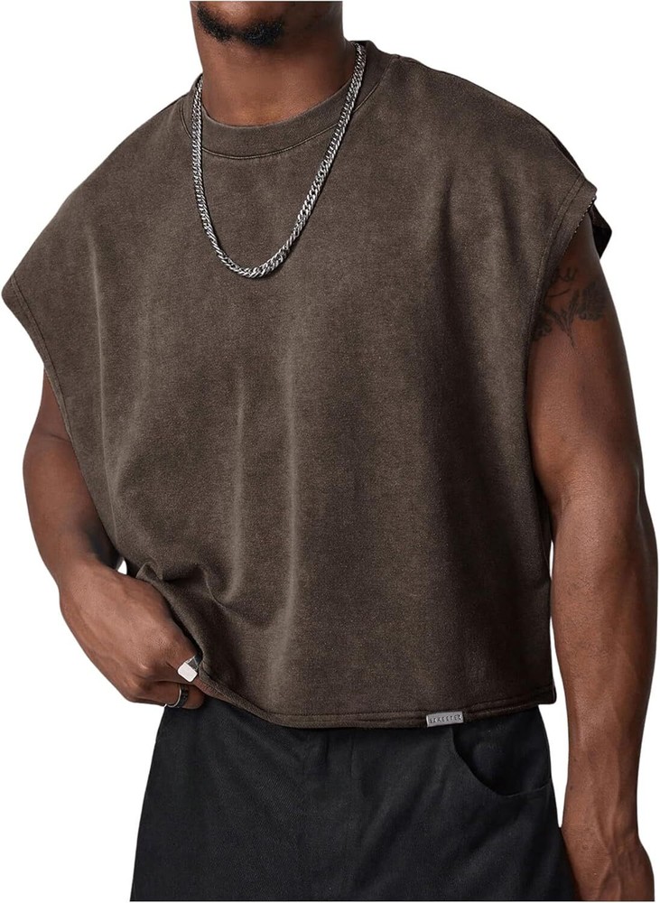Men’s Cropped Vest Top Dolman Sleeve Loose Fit Knit Pullover Tank Breathable