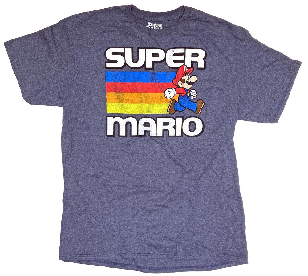 Nintendo Super Mario Men’s Navy Heather Graphic T-Shirt New