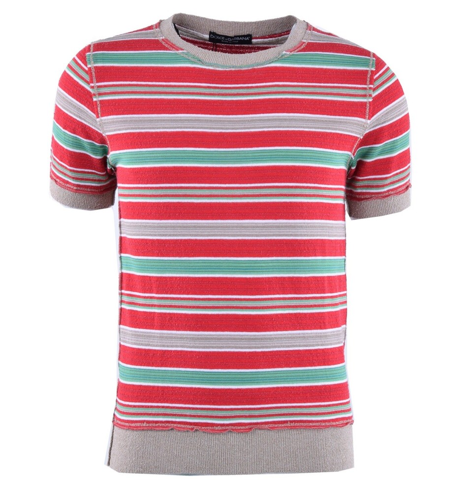 DOLCE & GABBANA Knitted Stripe Cotton T-Shirt Red Green 46 US 36 S 03659