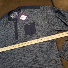 NWT STATUS QUO LONG SLEEVE HENLEY CREW NECK GRAY AND BLUE XXL