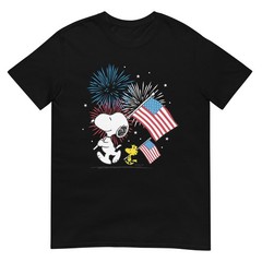 Peanuts – Snoopy & Woodstock American Flags & Fireworks T-Shirt