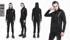 Devil Fashion Men Black Gothic Punk Chain Asymmetric Fitted Long Sleeve T-Shirt
