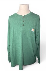 Carhartt Loose Fit Henley Shirt Men’s 2XL Green Long Sleeve Pocket Logo TK0128