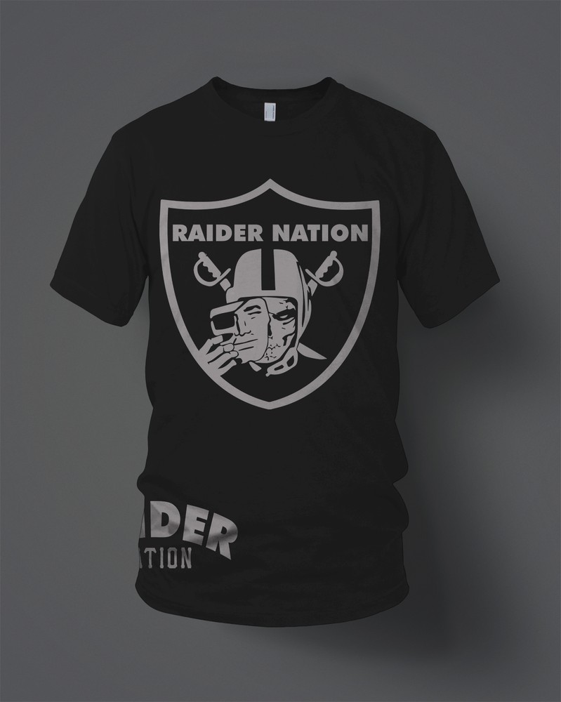 Raiders Raider Nation Skull T-Shirt Black & Silver (New) Oakland Edition