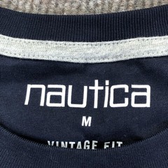 Nautica Shirt Mens Medium Navy Big Logo Flags Graphic Tee Tagless Nautical