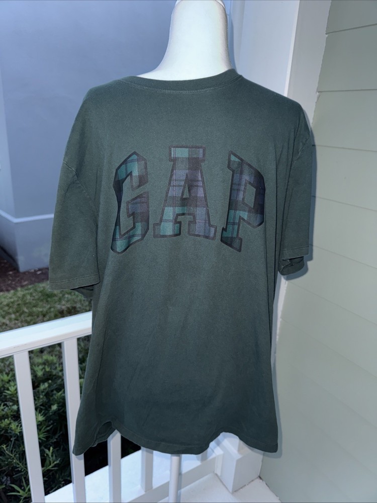 GAP Green Black Watch Plaid Short Sleeve Crew Neck Everyday Tee T-Shirt XXL