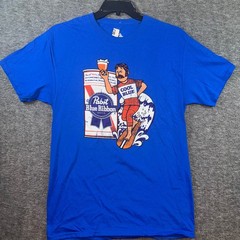 Pabst Blue Ribbon Beer T Shirt Men Surfer Dude Graphic Tee Cool Blue Sz M NEW