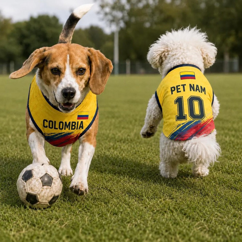Custom Colom Pet Jersey, Personalized Soccer Outfit for Dogs Cats, Colombia S