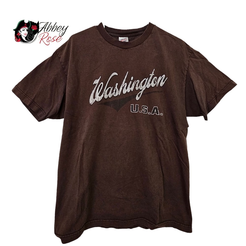 Washington USA Brown Large Graphic Tee Y2K Retro Alstyle Apparel Activewear