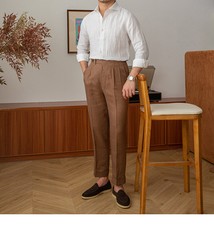 Men’s Cotton Linen Long Sleeve Shirt Slim Fit Casual Formal Summer Breathable OL
