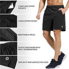 Men’s Running Athletic Shorts 7 Inch Quick Dry Lightweight Large, Black