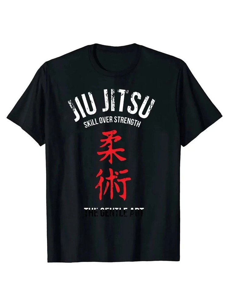 Men’S Jiu Jitsu Graphic T-Shirt, 100% Cotton, Casual Crew Neck, Slight Stretch