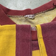 Vintage 80s Two Tone Striped T Shirt XL Burgundy Yellow Preppy Basic Casual USA