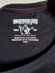 True Religion Black Tee Shirt Twill Sewn Buddha Guitar Logo Mens Medium