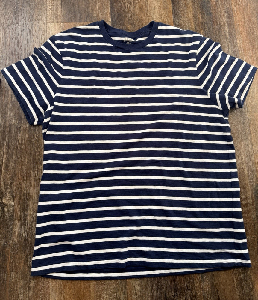 J.Crew Knit Goods Men’s Blue/White Striped Slub 100%Cotton Crewneck Tee Sz. XL