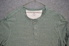 True Grit Henley Shirt Mens XL Green Long Sleeve Slub Knit Cotton Rayon Heather