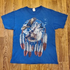 Vintage Eagle Wolf Shirt Large Arrowhead Native Feathers Dream Catcher Mountain