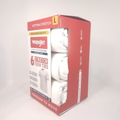 Wrangler Men 6 Pack Cotton Stretch Crew Neck Undershirts White Tee Shirts Size L