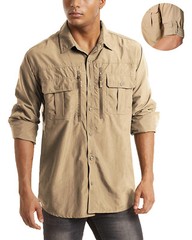 Men’s UPF 50+ Fishing Sun Shirts Long Sleeve Safari Hiking Work Travel T-Shirts